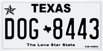 TX license plate DOG8443