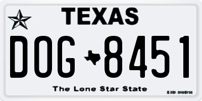 TX license plate DOG8451