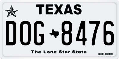 TX license plate DOG8476