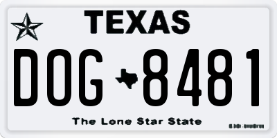 TX license plate DOG8481
