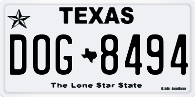 TX license plate DOG8494