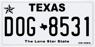 TX license plate DOG8531