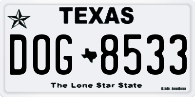 TX license plate DOG8533