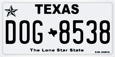 TX license plate DOG8538