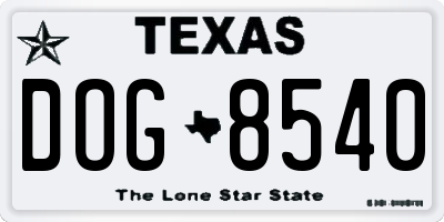 TX license plate DOG8540