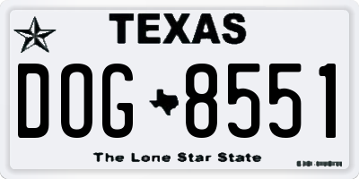 TX license plate DOG8551