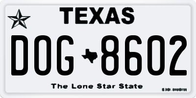 TX license plate DOG8602