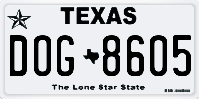 TX license plate DOG8605
