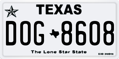 TX license plate DOG8608
