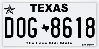 TX license plate DOG8618