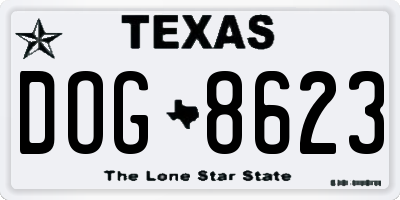 TX license plate DOG8623