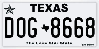 TX license plate DOG8668
