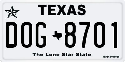 TX license plate DOG8701