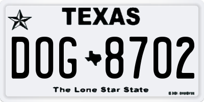TX license plate DOG8702