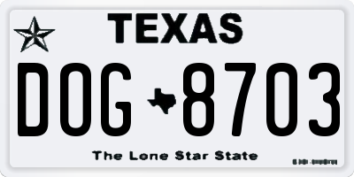 TX license plate DOG8703