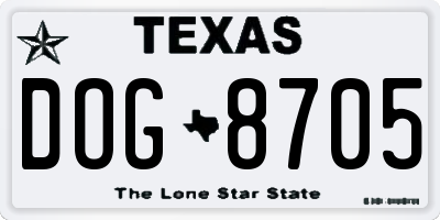 TX license plate DOG8705