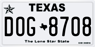 TX license plate DOG8708