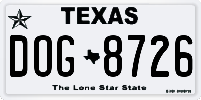 TX license plate DOG8726