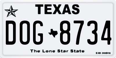 TX license plate DOG8734
