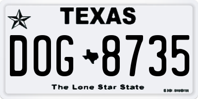 TX license plate DOG8735
