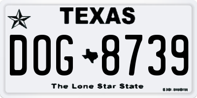 TX license plate DOG8739