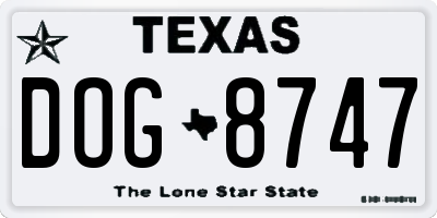 TX license plate DOG8747