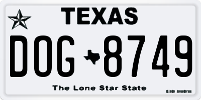TX license plate DOG8749