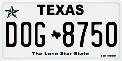 TX license plate DOG8750