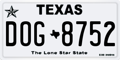 TX license plate DOG8752
