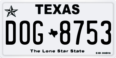 TX license plate DOG8753