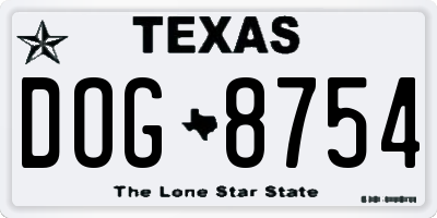 TX license plate DOG8754