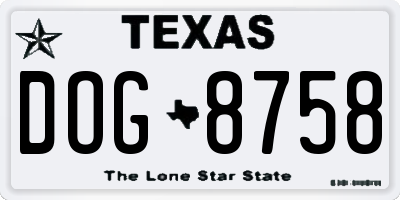 TX license plate DOG8758