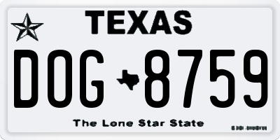 TX license plate DOG8759