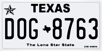 TX license plate DOG8763
