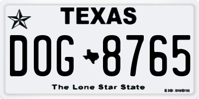 TX license plate DOG8765