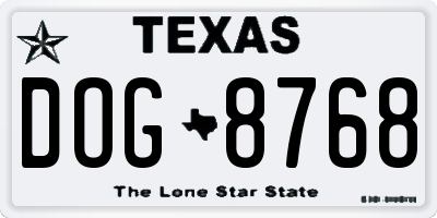TX license plate DOG8768