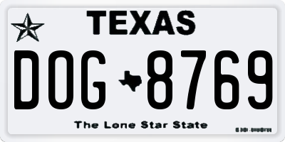 TX license plate DOG8769