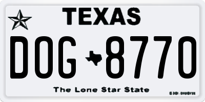 TX license plate DOG8770