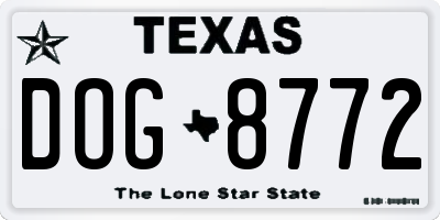 TX license plate DOG8772