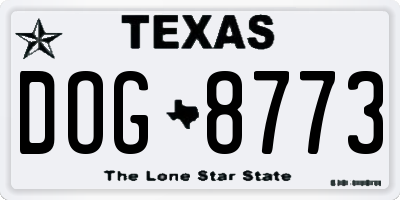 TX license plate DOG8773