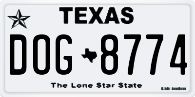 TX license plate DOG8774