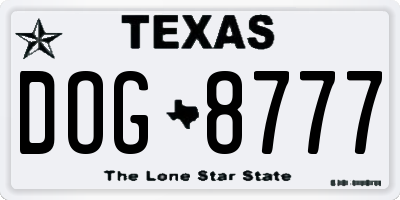 TX license plate DOG8777
