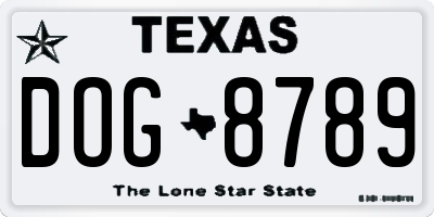 TX license plate DOG8789