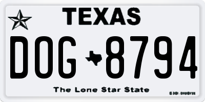 TX license plate DOG8794