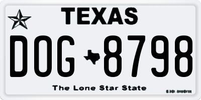 TX license plate DOG8798