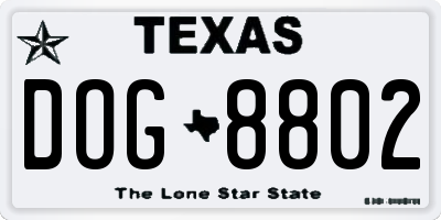 TX license plate DOG8802