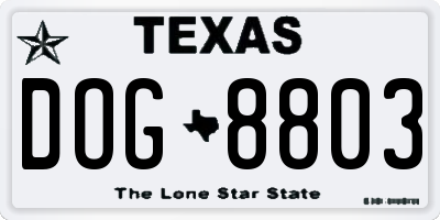 TX license plate DOG8803