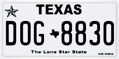 TX license plate DOG8830