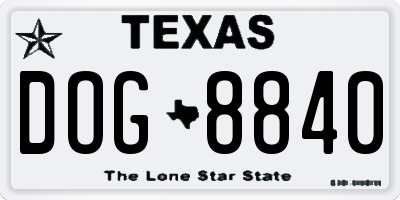 TX license plate DOG8840
