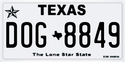 TX license plate DOG8849